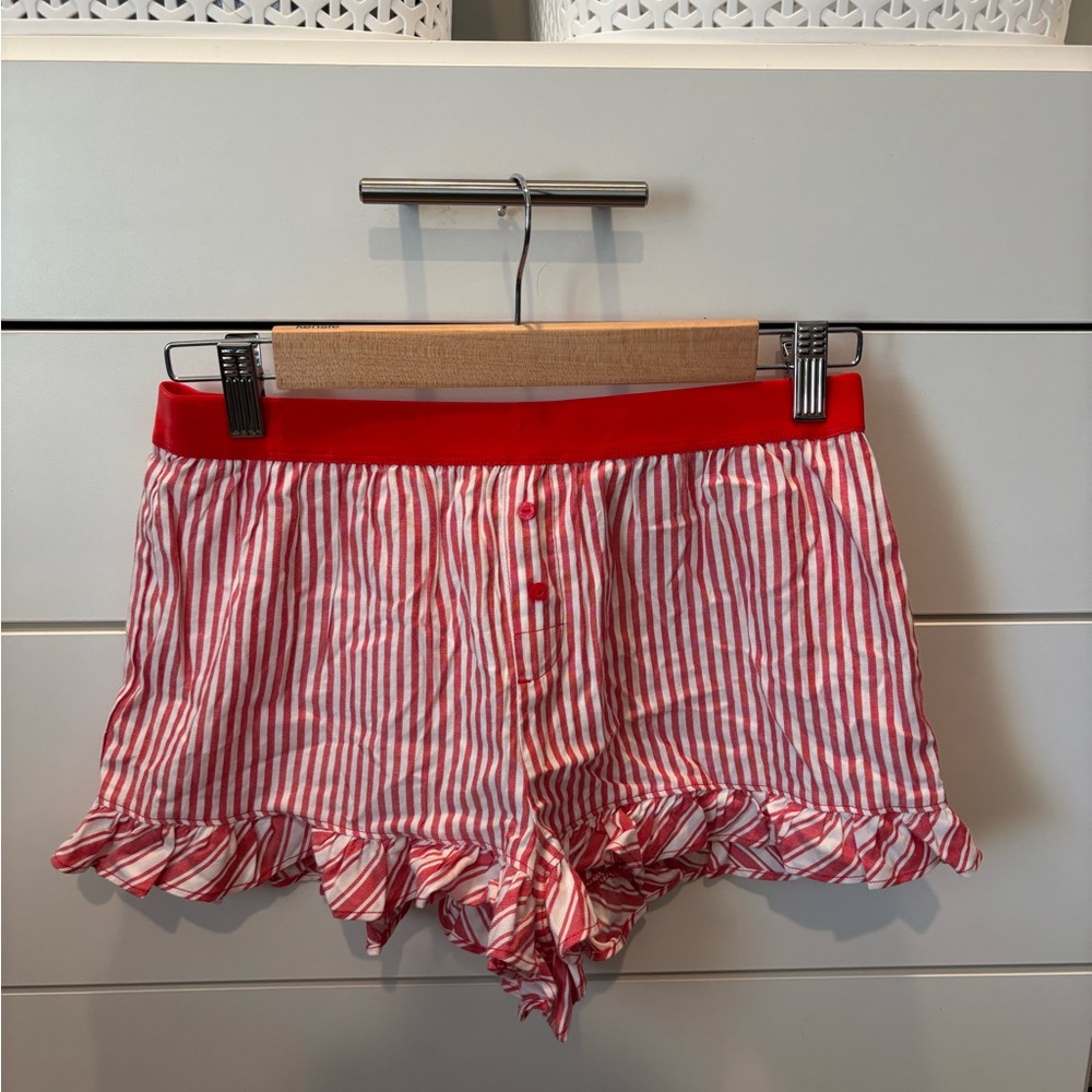 PINK Women's Red and White Striped Adorable Ruffle Shorts - NWT Size small